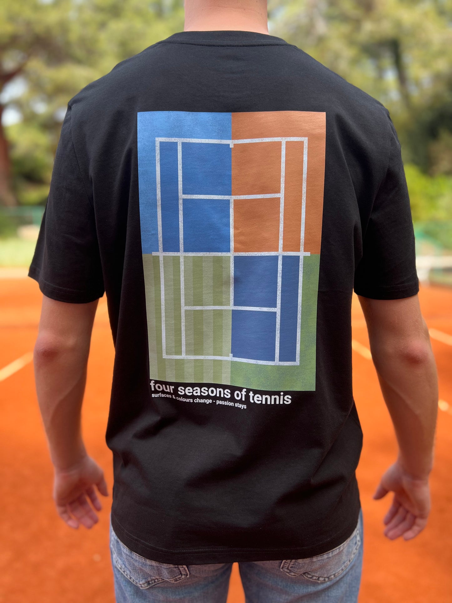 Tennis Shirt schwarz Baumwolle - four seasons of tennis - athletic heart | Tennis - Tennisoberteil Herren & Damen