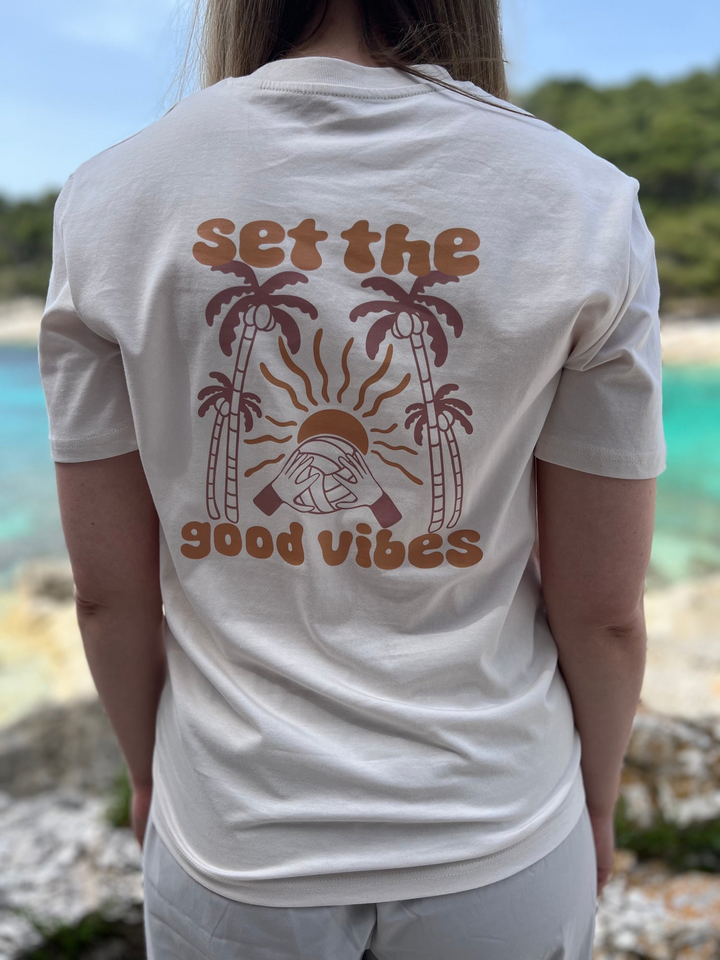 Bio-Baumwolle Volleyballshirt vintage weiß- set the good vibes - Herren/Damen - athletic heart | Volleyball