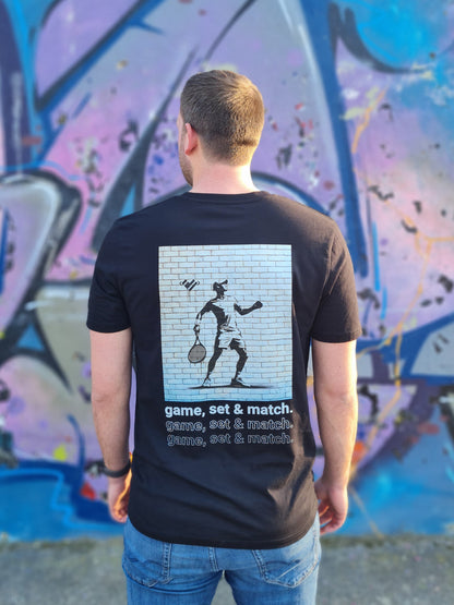Bio-Baumwolle Tennisshirt schwarz - game, set match graffiti - Herren/Damen - athletic heart | Tennis