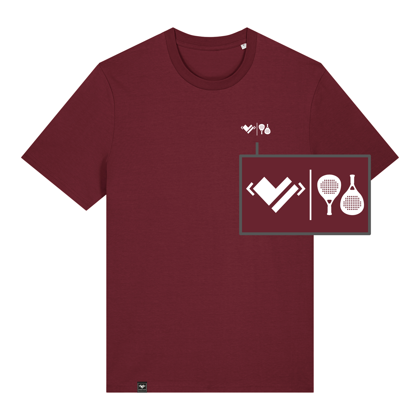 Padel Herz, I love Padel, Padel-Tennis Shirt Baumwolle Burgund, Padelshirt mit Padel Logo und Sportlerherz