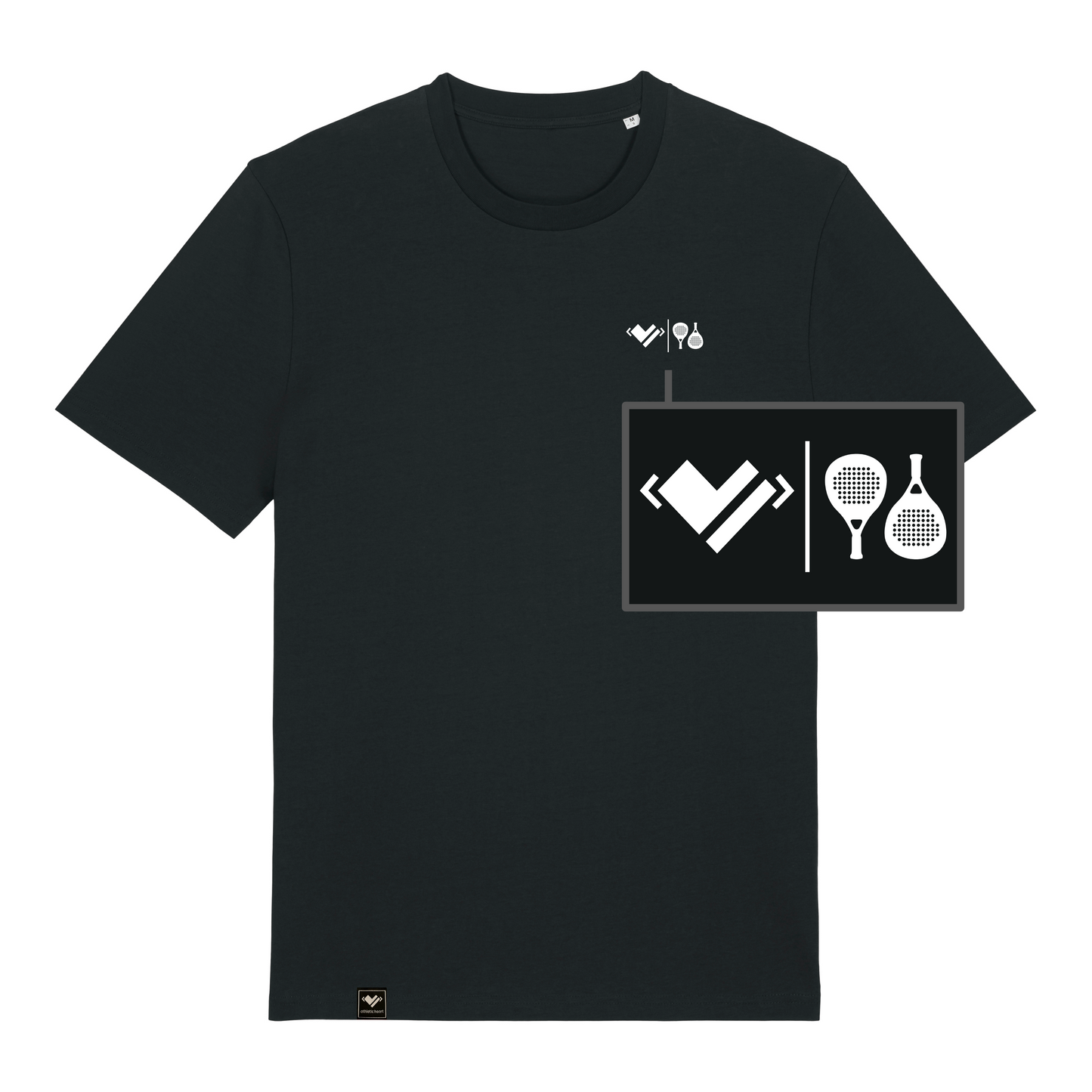 Padel Herz, I love Padel, Padel-Tennis Shirt Baumwolle schwarz, Padelshirt mit Padel Logo und Sportlerherz