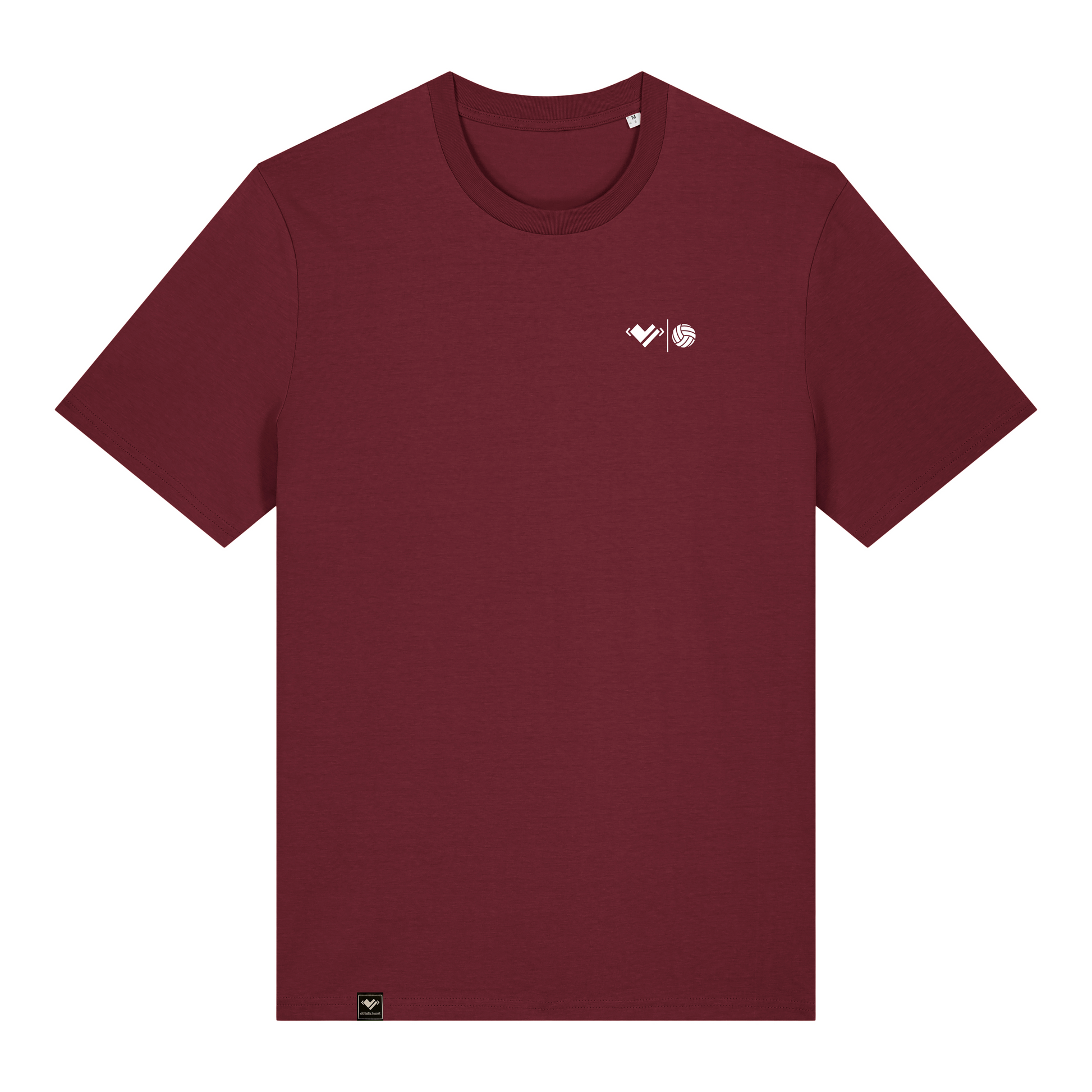 athletic heart Volleyballshirt in burgund rot. Beachvolleyballshirt mit Volleyball Herz bzw. Sportlerherz Volleyball zum Ausdruck der Volleyballliebe