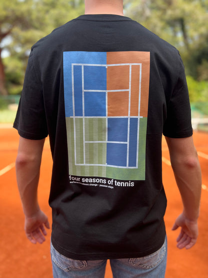 Tennis Shirt schwarz Baumwolle - four seasons of tennis - athletic heart | Tennis - Tennisoberteil Herren & Damen